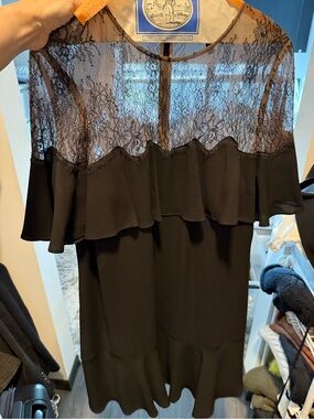 BCBGMaxAzria Black Lace Yoke Ruffle Dress
